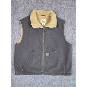 Sorel Canvas Workwear Vest Mens XXL Charcoal Gray Sherpa Lined Full Zip